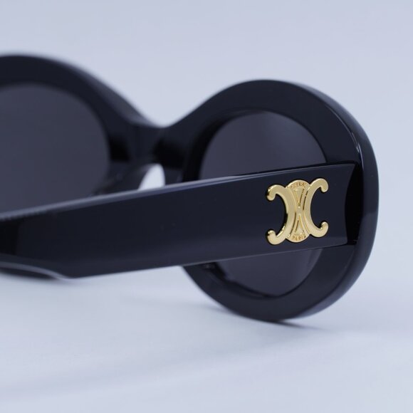 Celine CL40194U 01A Sunglasses Shiny Black Oval Frame, Smoke Lenses - Picture 7 of 13